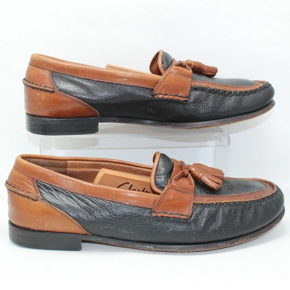 Florsheim Mens Two Tone Leather‎ Tassel Loafers Black Tan 11234 Size 11.5 D